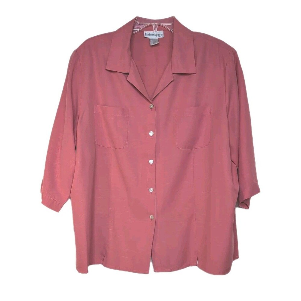 Dress Barn Blouse Womens Coral Button Down Collared V-Neck 3/4 Sleeve 22/24W